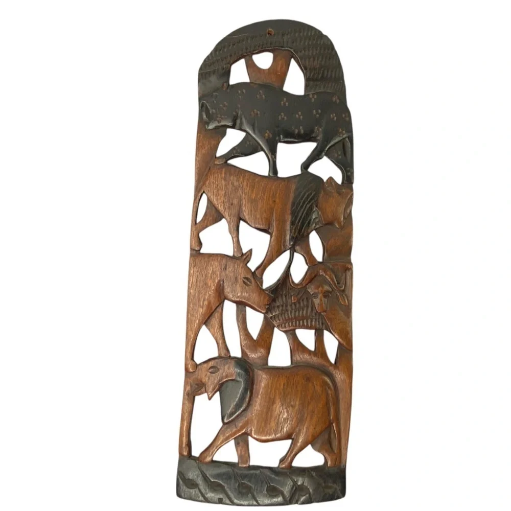 African Tribal Sahara Wooden Carved Animals Wall Hanging Home Decor